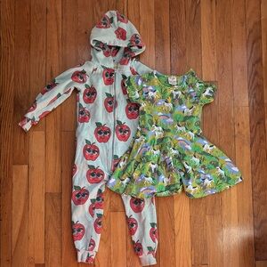 Hugo Loves Tiki Frugi Bundle Toddler Girl 2T Romper Dress Spring Apple Unicorn